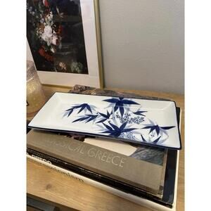 Vintage World Market Ceramic Japanese Sushi Dish Or Catch All Tray Blue & White